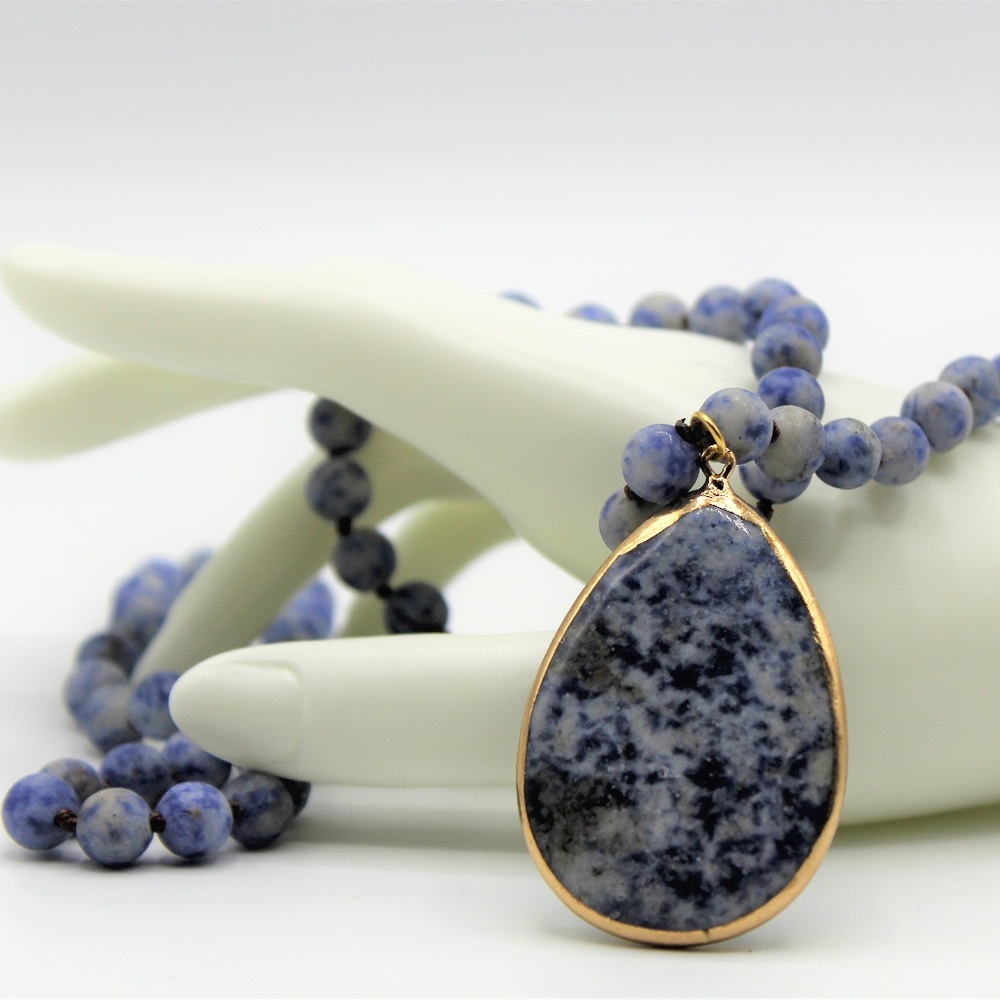 Long sodalite pendant knotted necklace